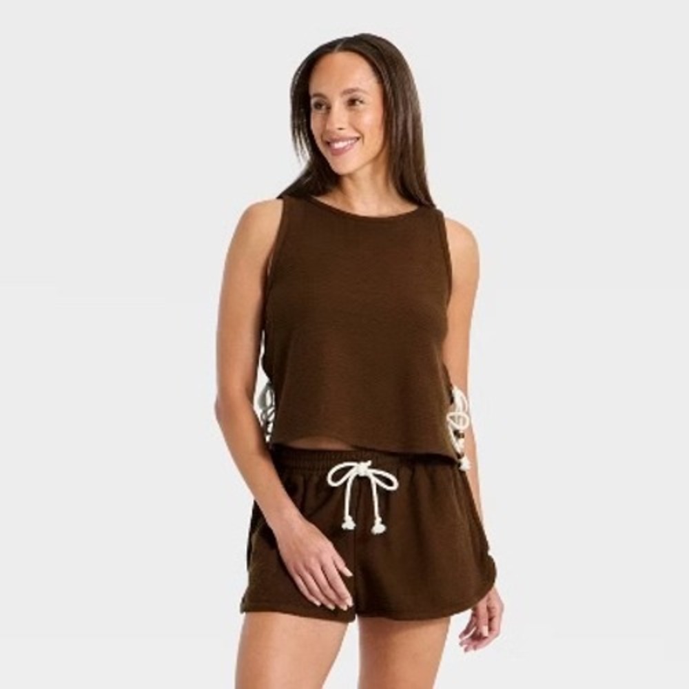 Universal Thread Womens Brown Gauze 2 Piece Set Crop Top and Shorts Large